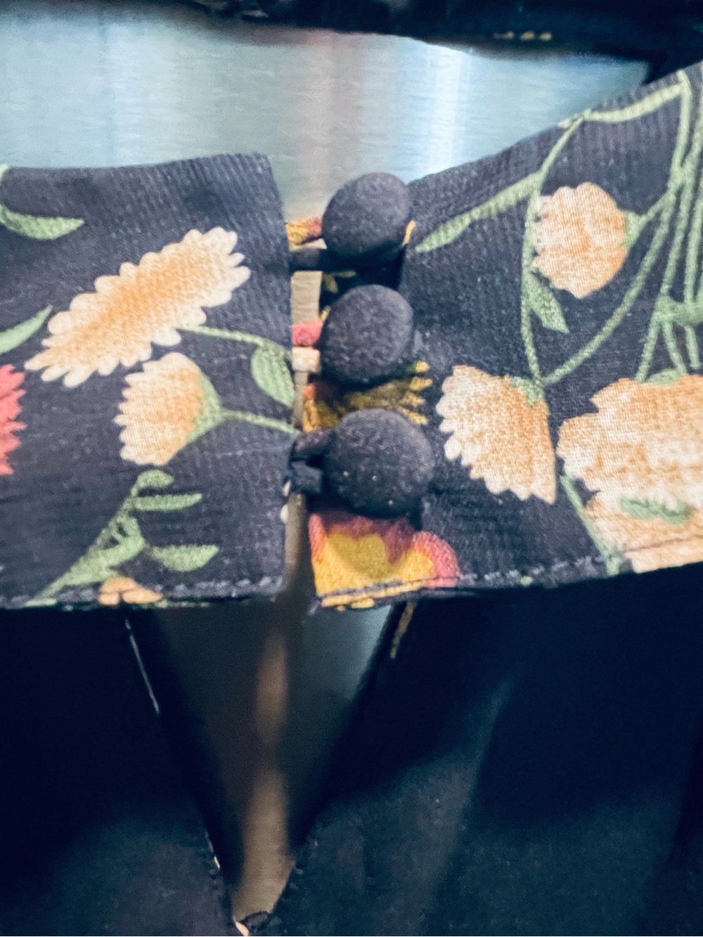 Modcloth Black Floral Keyhole Blouse with Pink and Yellow Blooms. Sleeveless - Picture 9 of 13